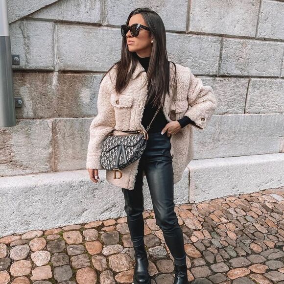 Mango Faux Shearling Jacket Shacket Overshirt Beige New Pockets - Picture 2 of 13